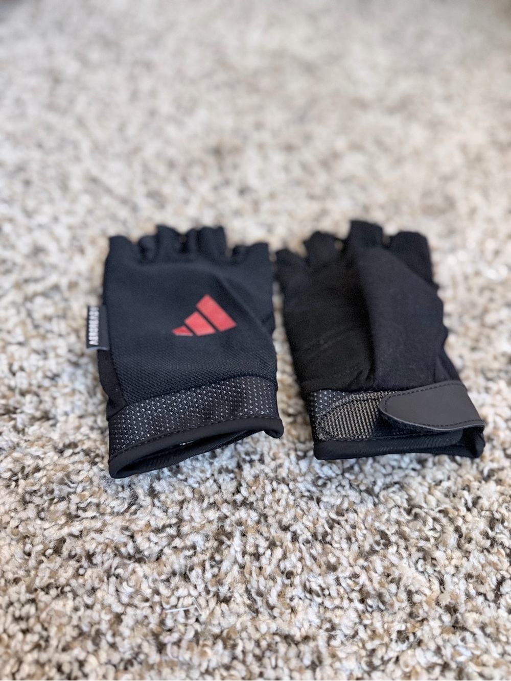 adidas Black Fingerless Training Gloves with Red Logo